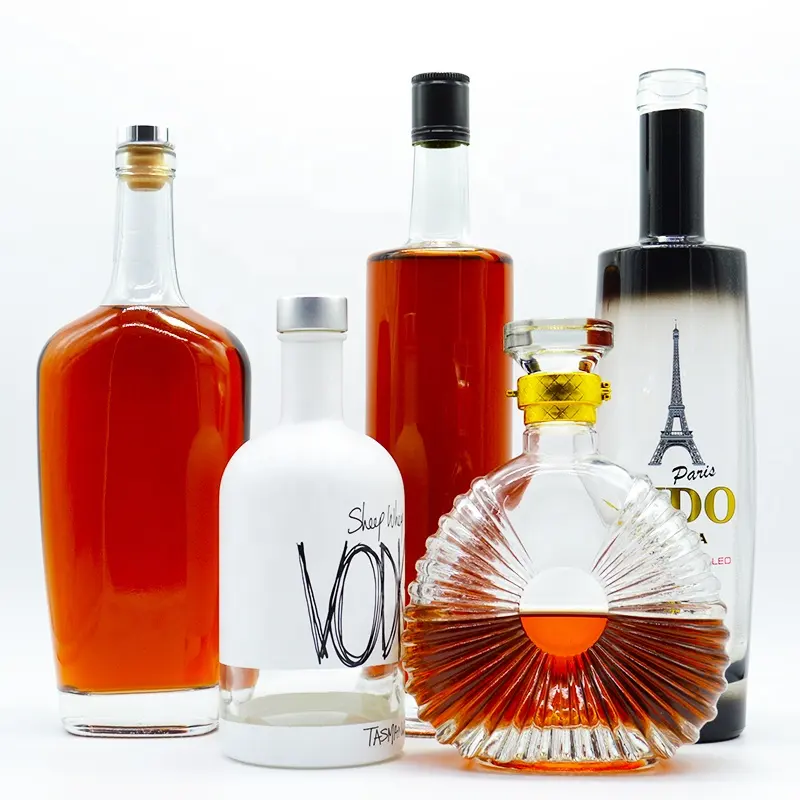 200ml 250ml 375ml 500ml 700ml 750ml XO Brandy de vidrio de botella de corcho de botella de Vodka Whisky vino a granel licor vacía botellas de vidrio