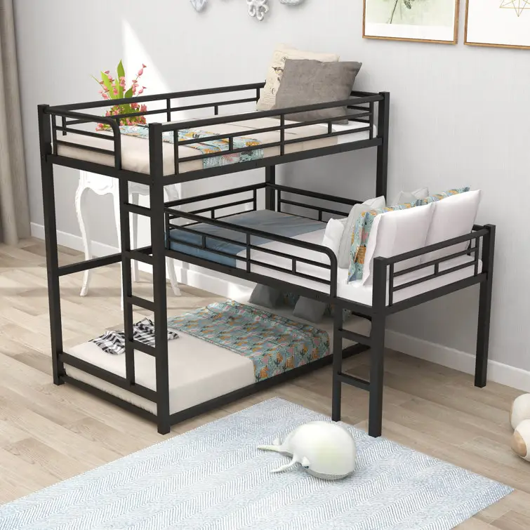 Kainice wholesale metal loft triple bunk bed for 3 kids twin xl heavy duty bedsbunk double decker single bed frame
