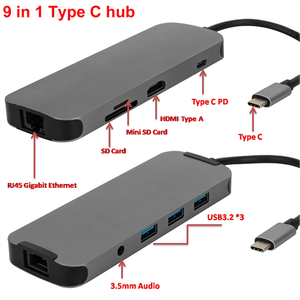 Type C to <strong>HDMI</strong> / USB3.0*3 / RJ45 / TF/ SD/ 3.5mm Audio / PD (for Charging) Converter <strong>USB</strong> Type-C 9 in 1 HUBs - Product Image 4