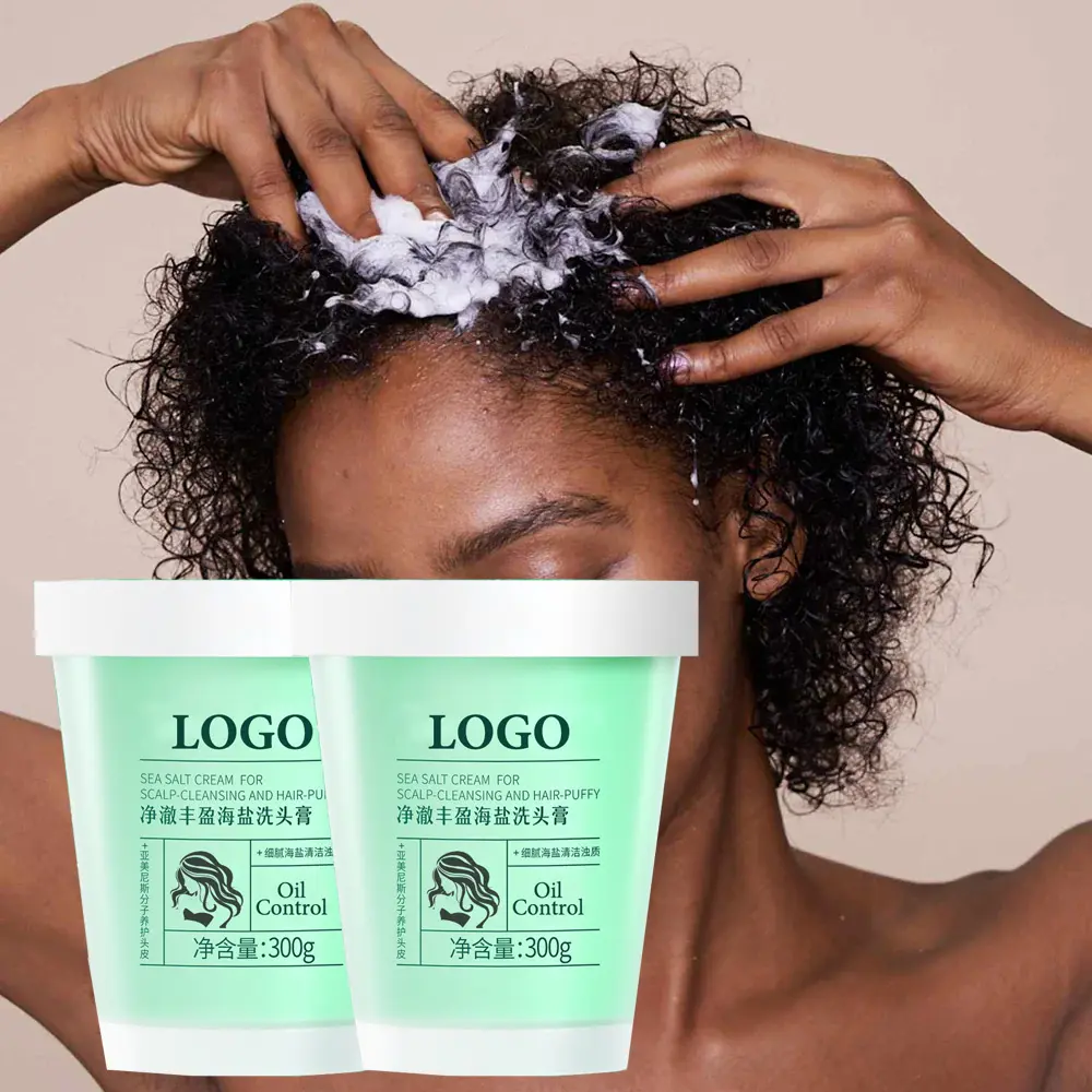 Produsen Oem Label Sampo Organik untuk Rambut Afro Hitam Wanita Alami Sampo Garam Laut Cuci Rambut Scrub