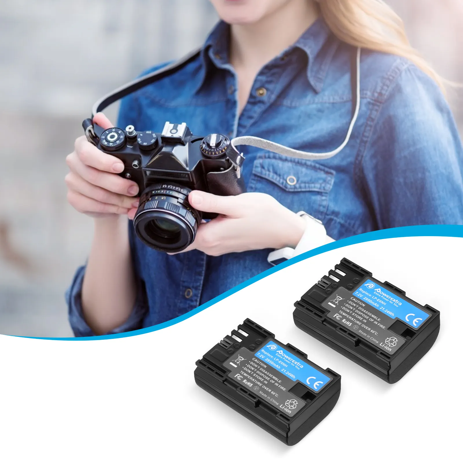 Powerextra şarj edilebilir 2950mAh 7.2v dijital piller LP-E6 LP-E6N LP-E6NH kamera pil