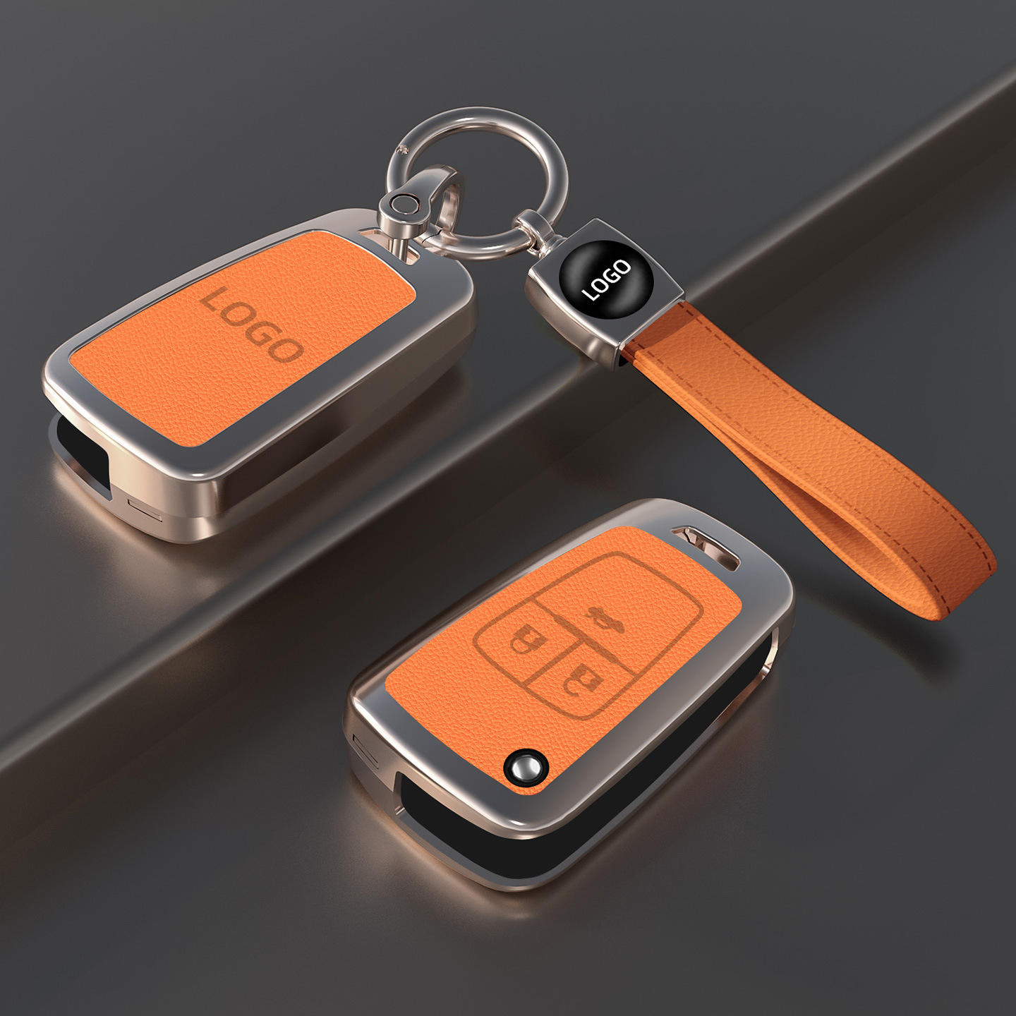Ensemble de 3 clés orange pliables avec cordelette.
