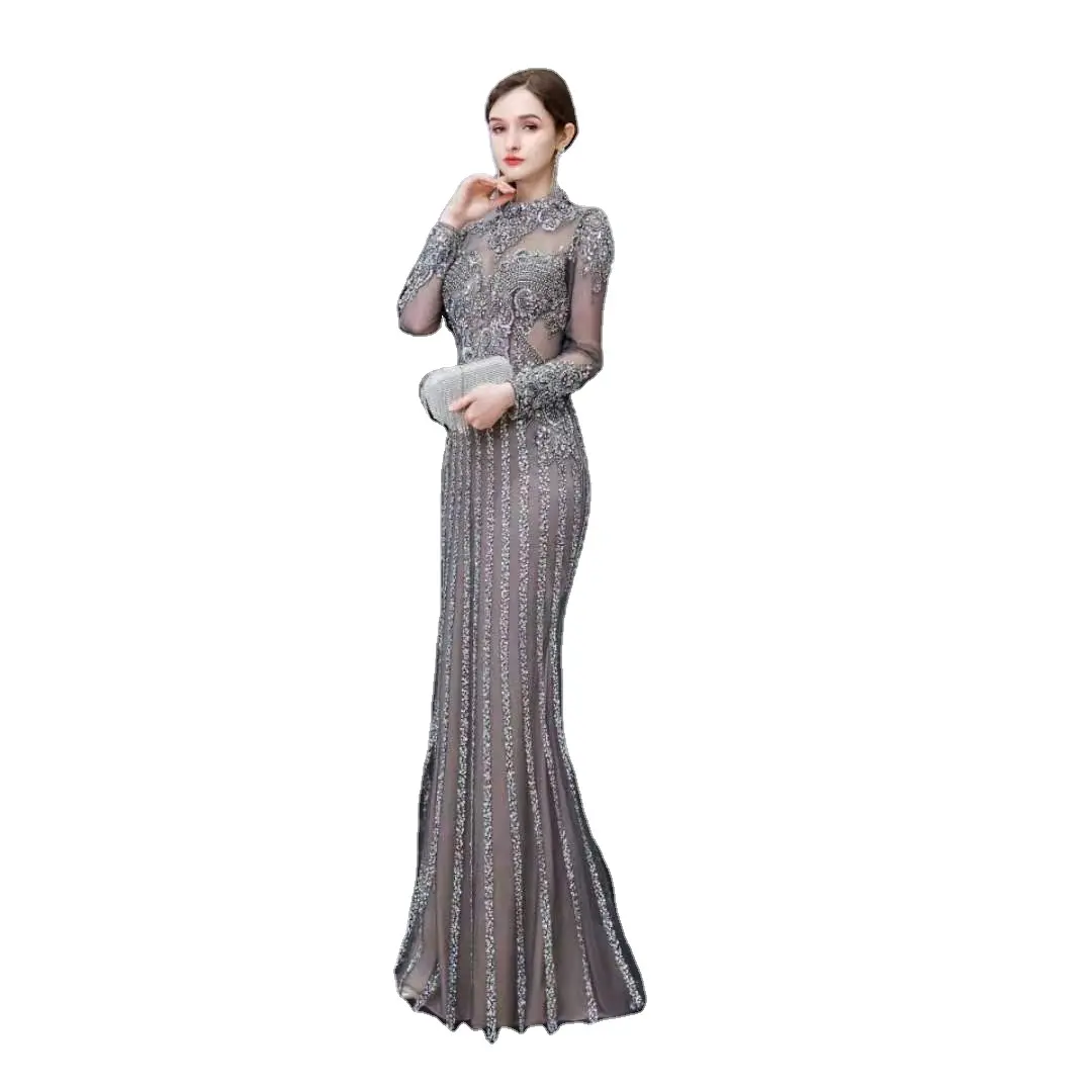 Wholesale Long Sleeves Party Wear Gown Sparkling Luxury Mermaid Long Formal Evening Dress One Piece Sexy Night Dress For Women