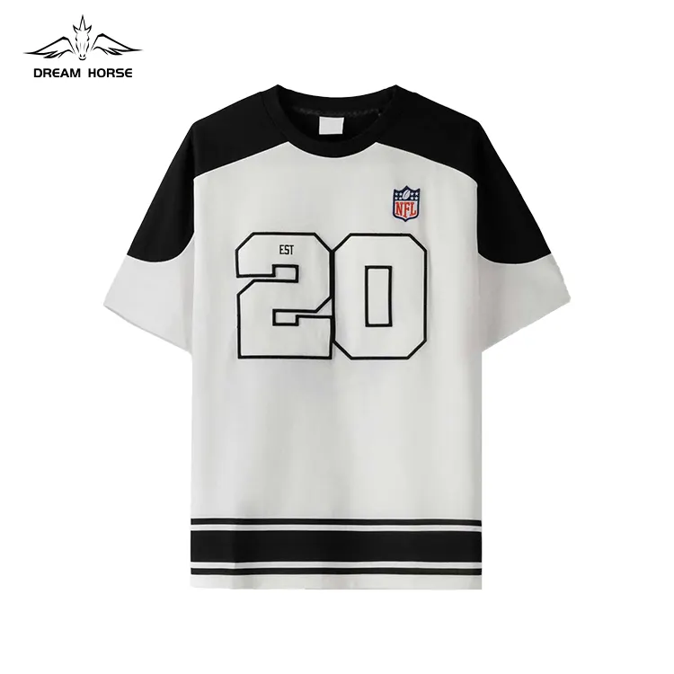 AiNear wholesale custom logo design oem & odm fashion short sleeve crew neck nfl white and black men's cotton 300 gsm t-shirt