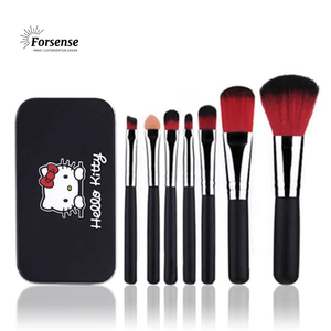 Kutuda 7 adet hello kitty küçük makyaj fırçalar ile kılıf seyahat boyutu taşınabilir siyah toz vakıf göz makyaj için fırçalar set - Product Image 1