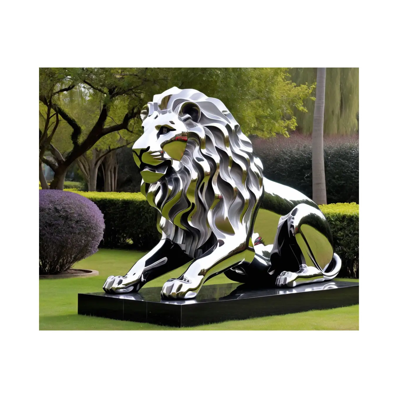Large stainless steel lion statue fierce half-crouching lion ready to hunt sculpture for gov decor