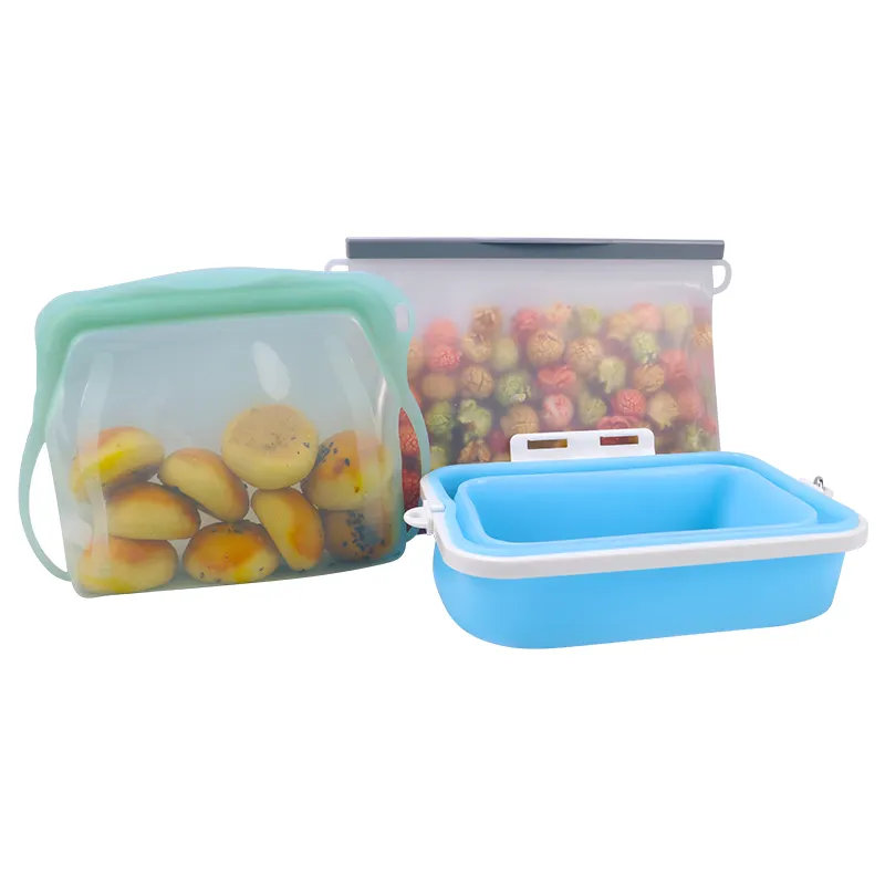 Personalize o saco reusável dobrável dobrável do armazenamento do alimento do congelador 1000ml do silicone grande e caixas do recipiente para o empacotamento de alimentos