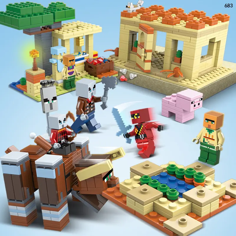 2023 New World Series Building Blocks Rock Cave Desert Village Villa Building Block Scene Set Toy Puzzle Set
