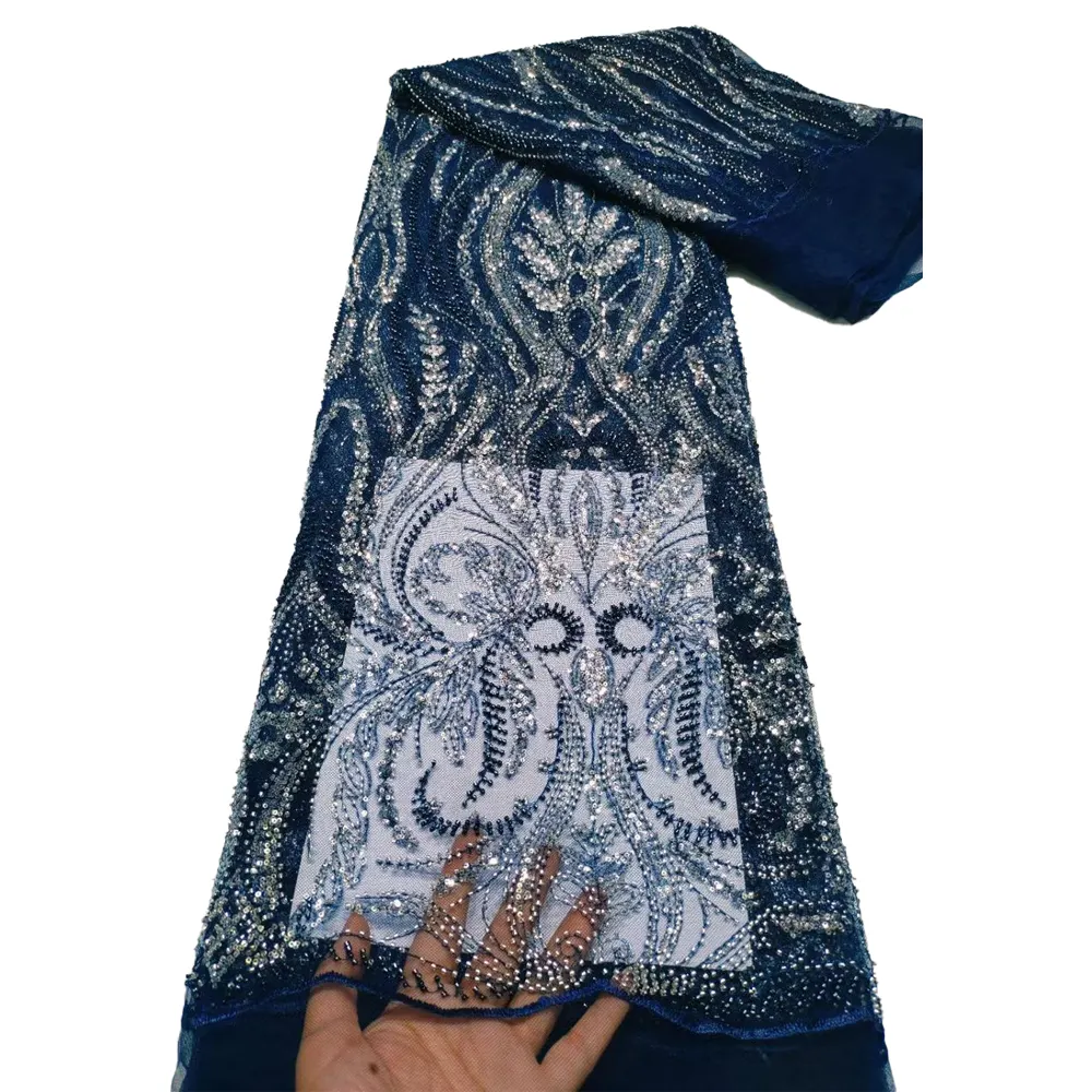 HFX Роскошная африканская сетчатая ткань, фиолетовая французская сетчатая ткань с блестками, кружевная ткань, сшитое блестящее вечернее платье, 5 ярдов материала