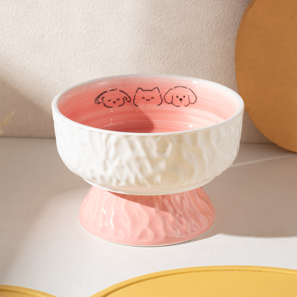 Bol plat peint à la main rose avec base haute