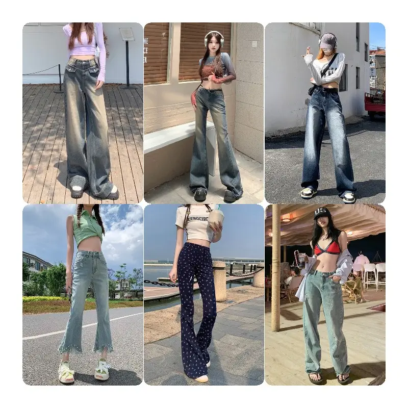 Woman Jeans High Waist Clothes Wide Leg Denim Streetwear Vintage Fashion Harajuku Straight Pants Clothing Stock