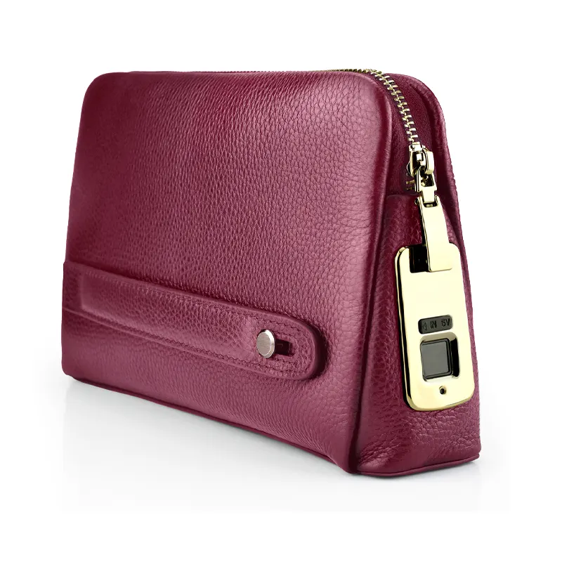 指紋クラッチハンドバッグスマートファッション財布財布バッグ盗難防止本革女性ハンドバッグ