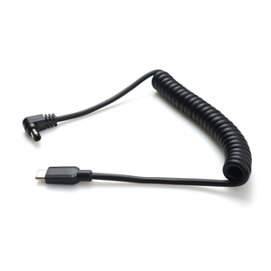 Tipo C macho a DC5525 macho en ángulo recto Boost entrada de cable en espiral 5V salida 3A con función de señuelo de cinta
