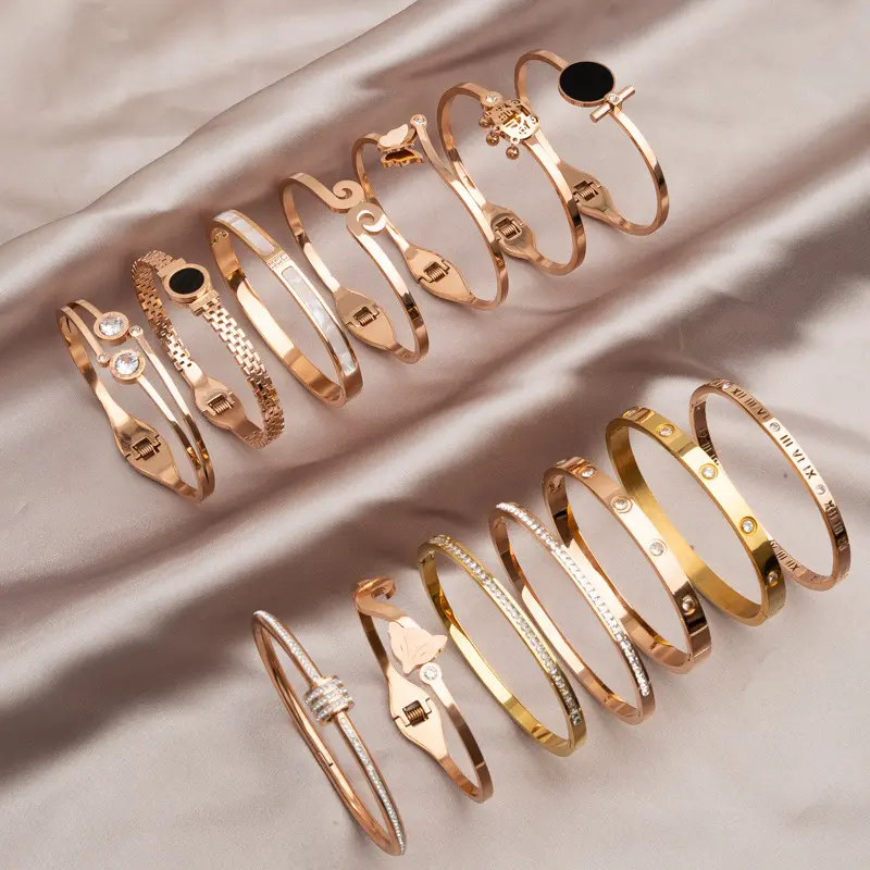Pulseira de titânio dourada newrose, bracelete feminino luxuoso e dourado moderno
