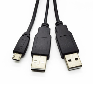 Cable divisor micro USB 2,0 tipo A macho personalizado Micro USB B a USB dual 2,0 A enchufe macho Cable de alimentación de datos Y