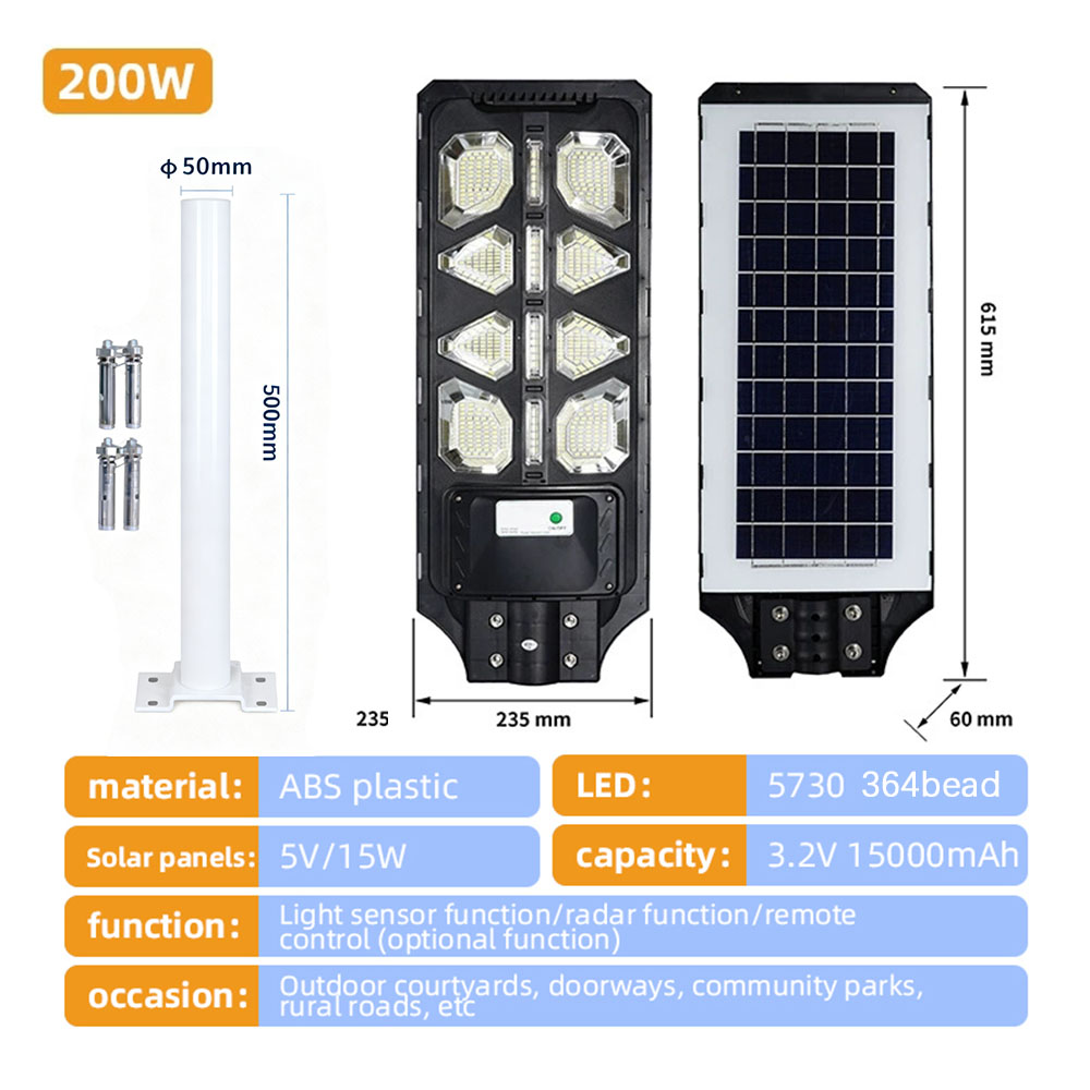Lampadaire solaire 200W + support