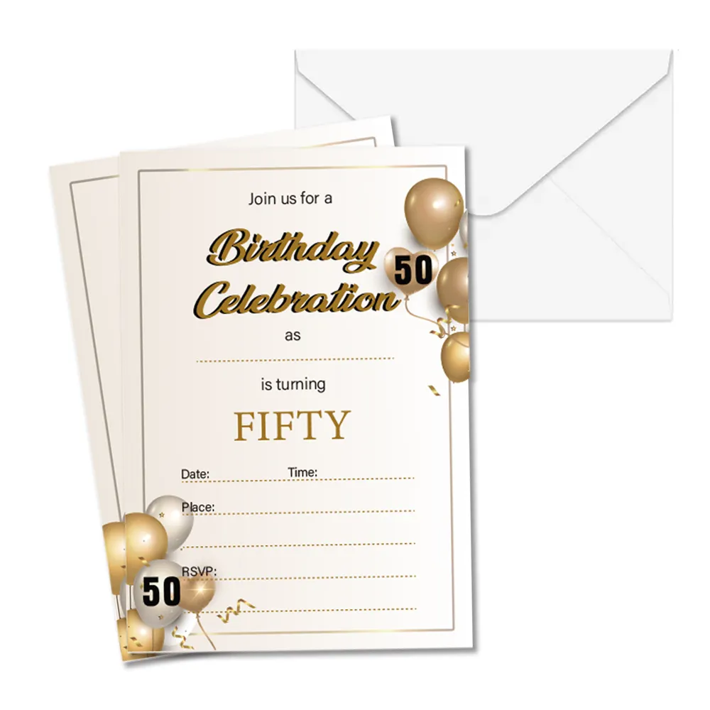 Pafu convite 50 convites de aniversário, festa de aniversário, convite cartas com envelop 25 contagens