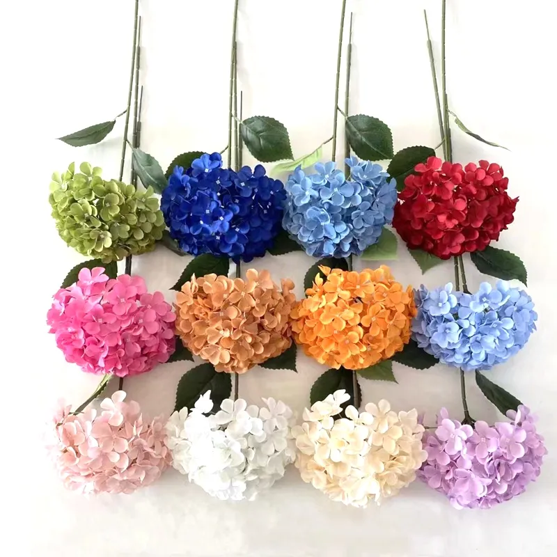 Wholesale single stem silk flowers artificial hydrangea flower bulk for wedding decoration