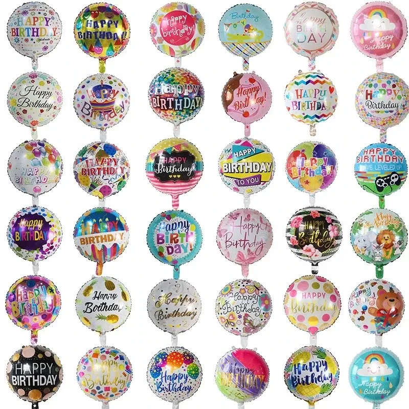Atacado 18 Inch Balões Folha Feliz Aniversário Flutuante Forma Redonda Foil Impresso Balões Mylar para Decorações De Festa De Aniversário