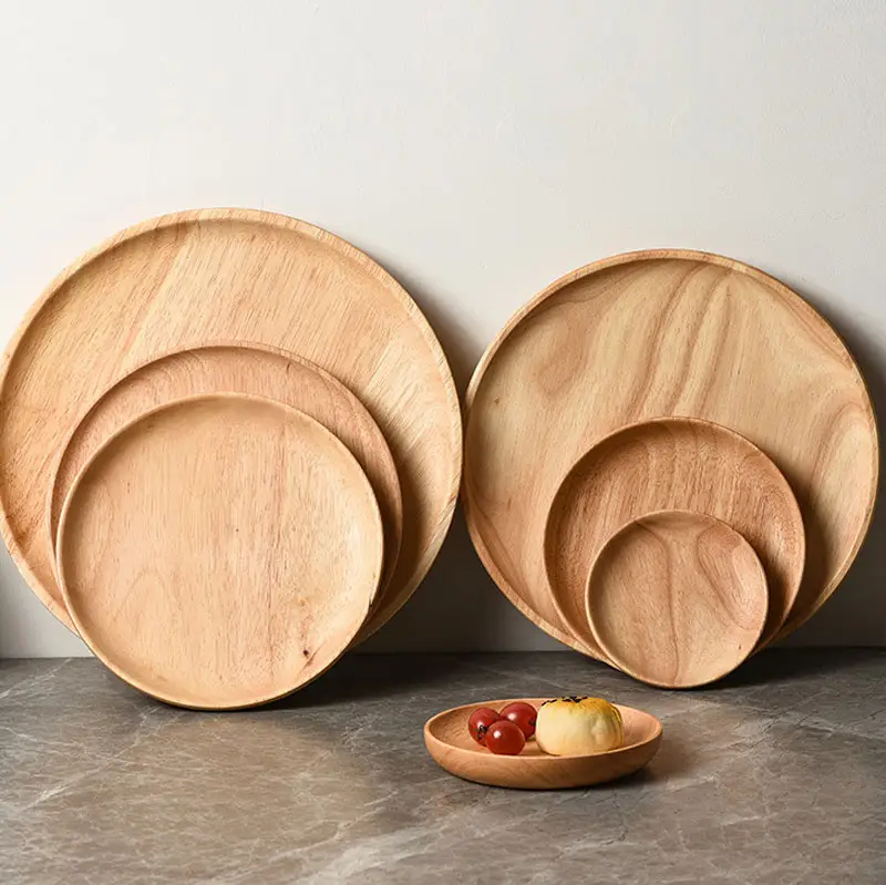 Pratos e pratos para restaurante, utensílios de madeira sobremesa, talheres de borracha de bambu