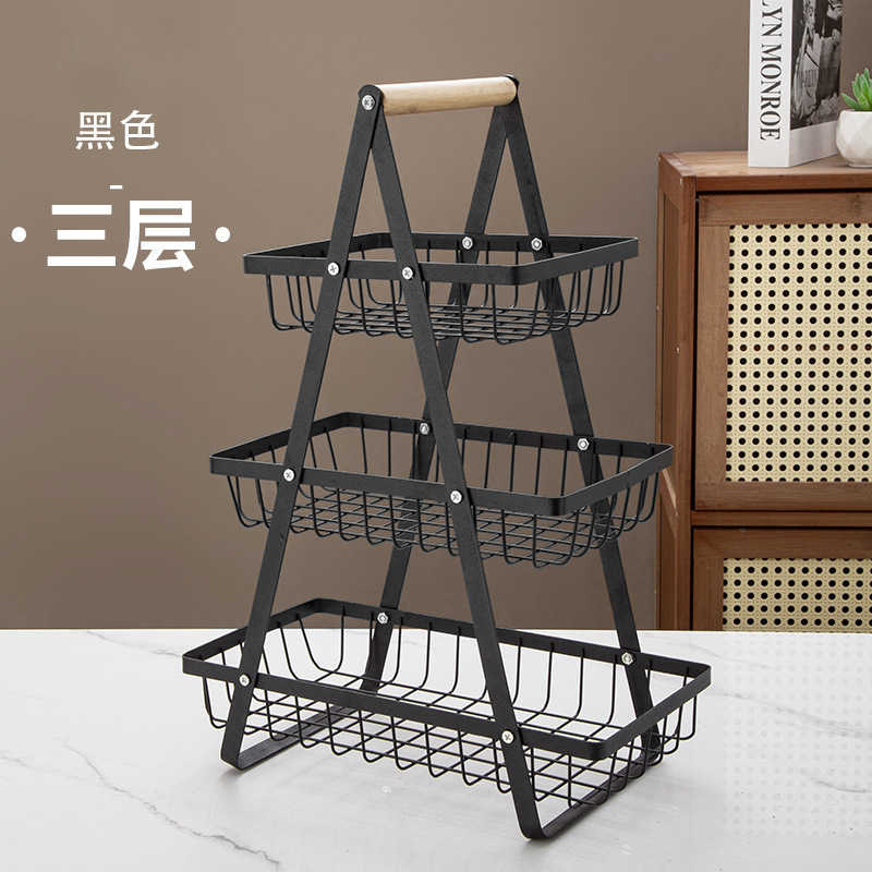 Black three-tier storage basket