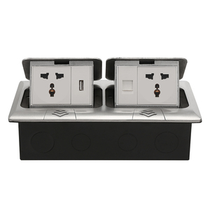 Doppia presa di corrente a tre fori presa USB porta di rete per Computer scatola presa da pavimento pop-up - Product Image 1