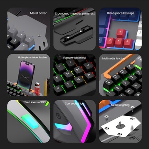 Teclas de tres colores Teclado de membrana de 104 teclas Teclado con cable luminoso con reposamanos magnético ergonómico - Product Image 5