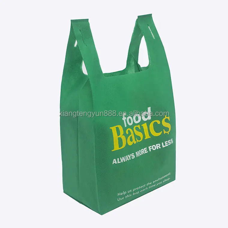 卸売WDカット不織布食料品バッグ生分解性リサイクルキャリーTシャツ不織布ベストショッピングバッグスーパーマーケット用