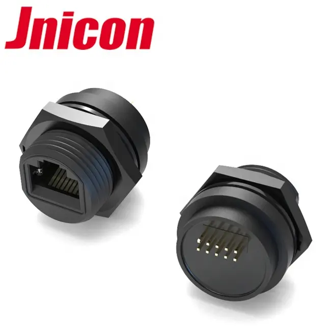 Jnicon conector ip67, conector rj45 à prova d' água do painel frontal ethernet m19 ip68