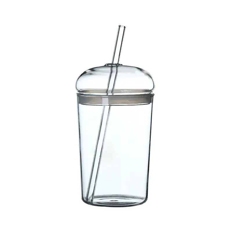 Оптовая продажа, 450 мл, индивидуальный логотип, стеклянная чашка для кофе со льдом, стакан с куполообразной стеклянной чашкой и соломинкой, кофейная газировка, стеклянная чашка, кружка