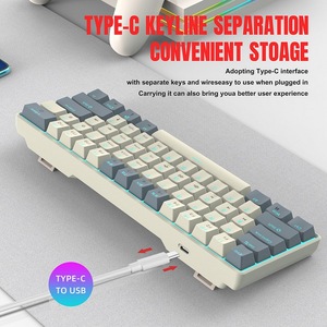 Teclado mecánico ergonómico con interruptor rojo de 61 teclas, LED azul hielo, USB 2,0, núcleo de brazo, Plug-and-Play para juegos, oficina, ordenador con cable - Product Image 5
