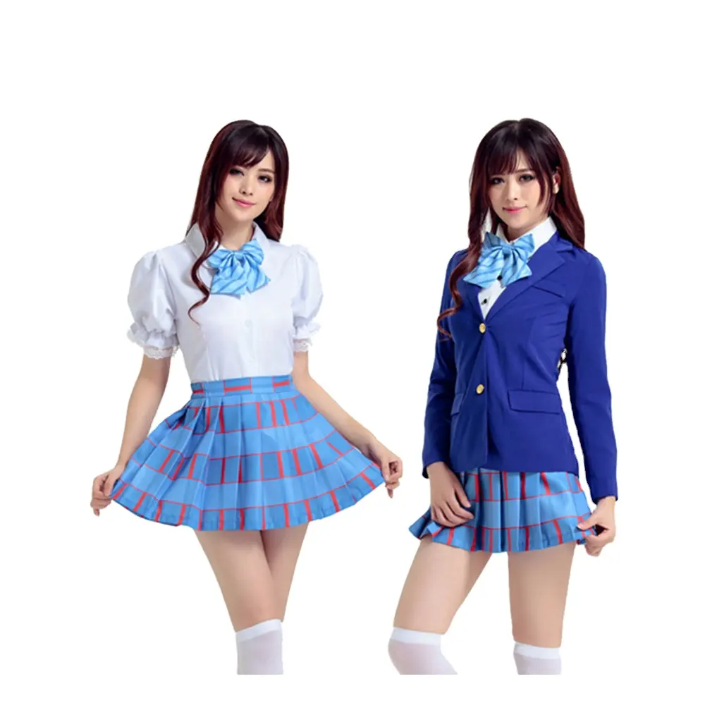 Custom spandex cotton school uniform cosplay costume blue uniforms