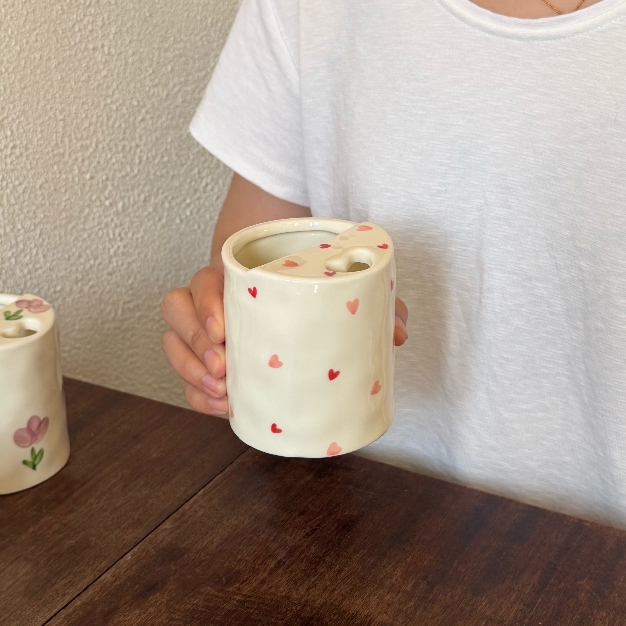 Mug 300ml coeurs rose rouge