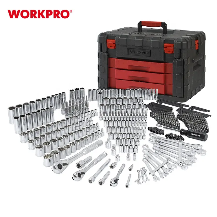 Workpro conjuntos de ferramentas 450 peças, conjunto de ferramentas para reparo de carro, chave de soquete mecânica, ferramentas manuais com gaveta