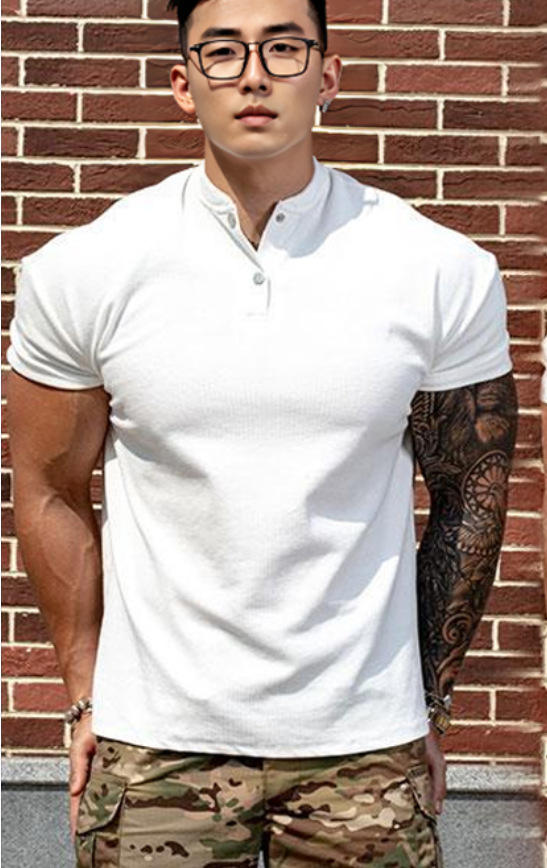 Buttoned henry short sleeve-white