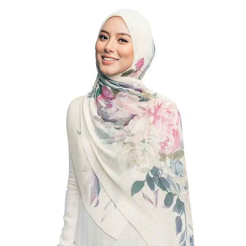 Sciarpa per la testa delle donne Tudung Malaysia più nuova personalizzata stampata a pieghe in Chiffon floreale Hijab scialli increspati per bambini