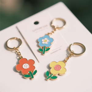 キーホルダー,花の植物鋳造カスタム両面ロゴ金属キーリングハードエナメルお土産キーホルダー - Product Image 2