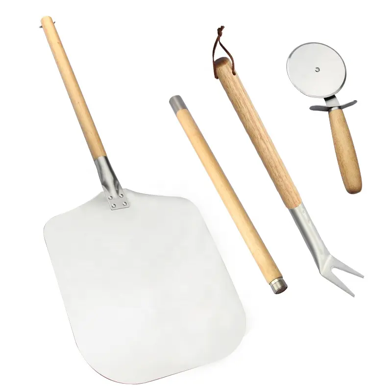 Набор инструментов Amazon для пиццы, съемная резиновая деревянная ручка, алюминиевая лопатка для пиццы и вилка для пиццы