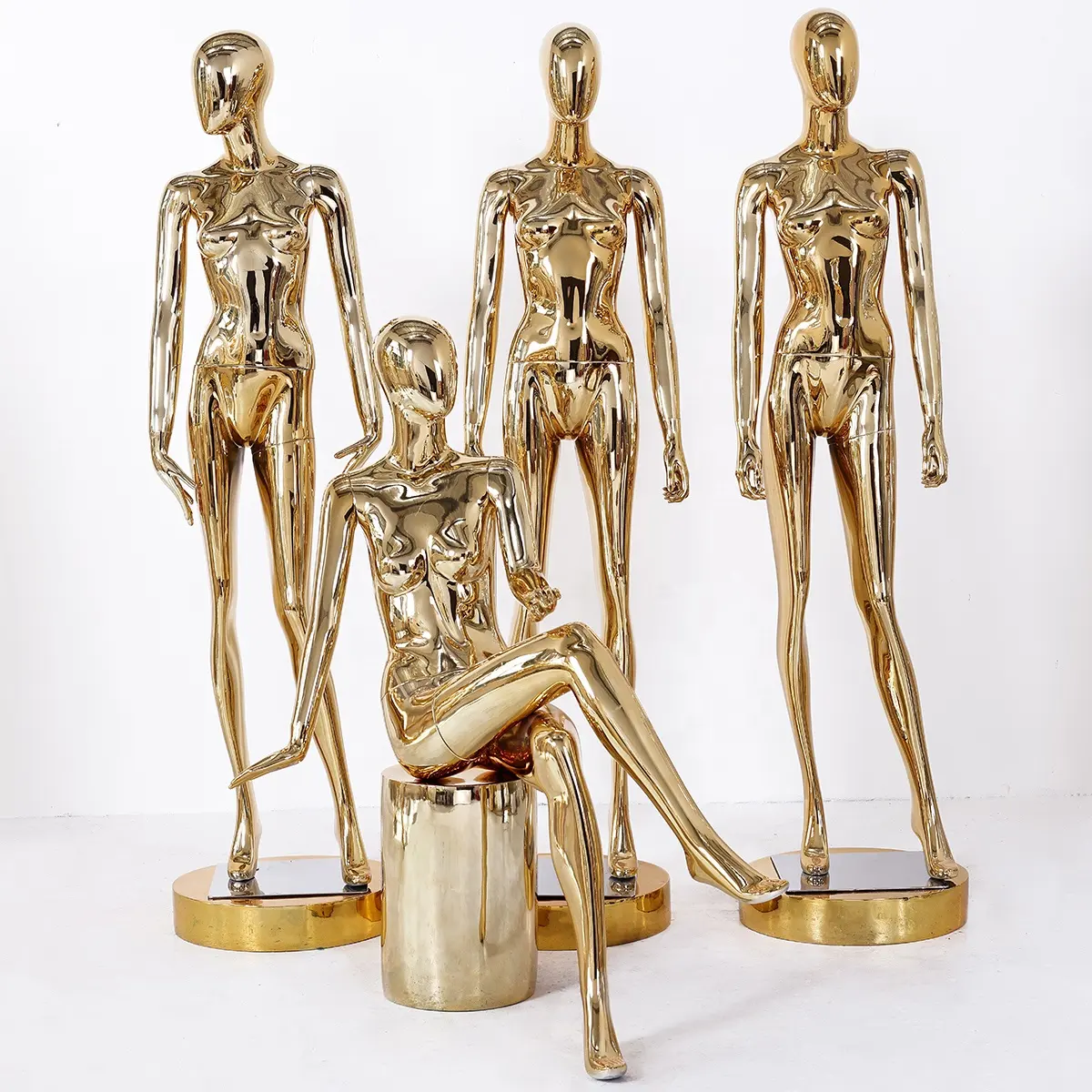 High end abstract chrome silver rose gold pink full body female lady dummy mirror mannequins manufacturer on sale