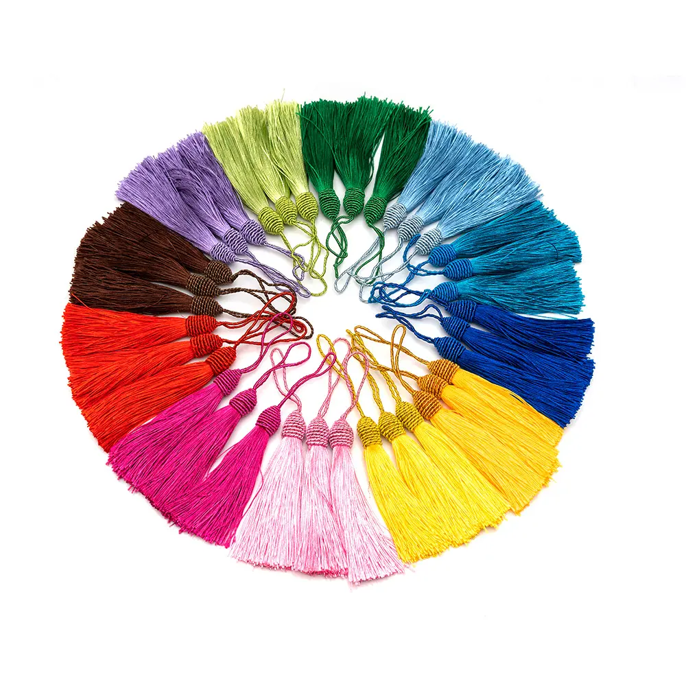 Handmade Fringe Guarnição Saco Colorido Poliéster Decorativo com Eco-Friendly Dye Bookmark Pendurar para Caixa De Presente para Artesanato Bordado