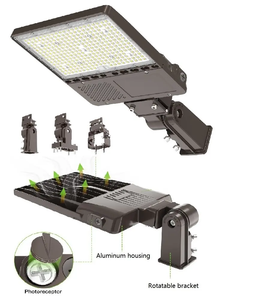 5 tahun garansi area parkir IP65 stadion tenis courts shoebox pencahayaan 240w 320w led lampu jalan dengan fotoreceptor