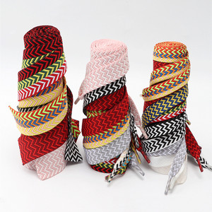 Thời trang olian rộng giày phẳng ren 1.5cm 2cm 3cm polyester với đầy màu sắc mô hình sóng vải dây giày - Product Image 4