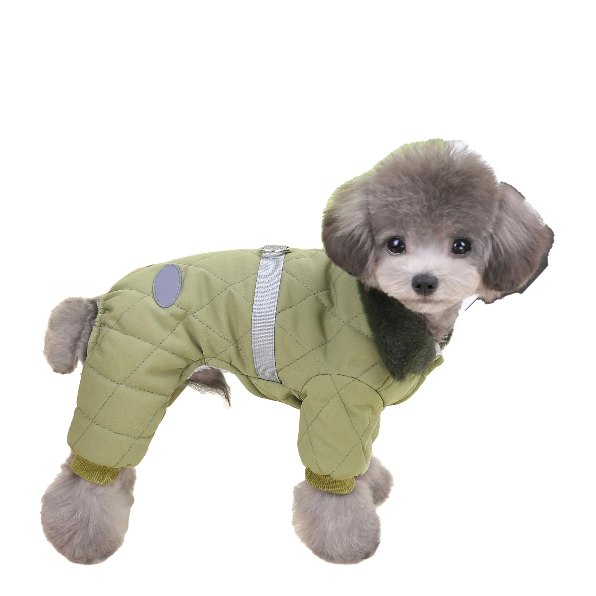 Jaket anjing kerah bulu hangat, mantel jaket anjing dengan cincin tali Musim Dingin & Musim Gugur 4 kaki sampel