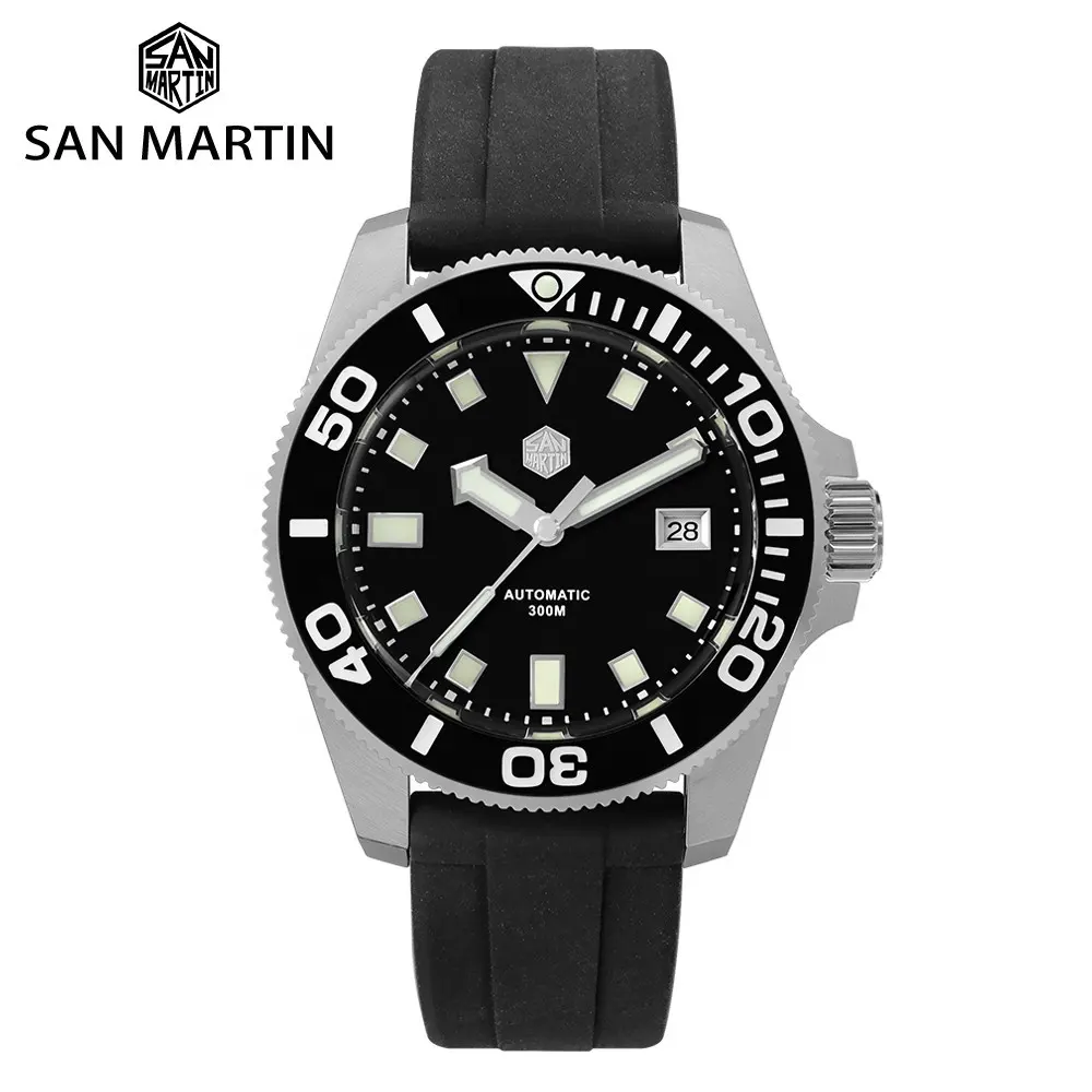 1Pcs ที่กำหนดเองโลโก้ San Martin Classic Diver Sapphire Glass 30atm สแตนเลส NH35 Mechanical นาฬิกาอัตโนมัติสำหรับชาย