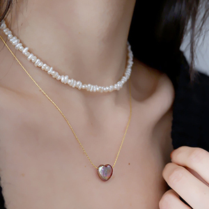 Dây Chuyền Có Thể Điều Chỉnh Đầy Vàng 14K GN135 Mặt Dây Chuyền Hình Trái Tim Trang Sức Nữ Ngọc Trai Baroque - Product Image 1