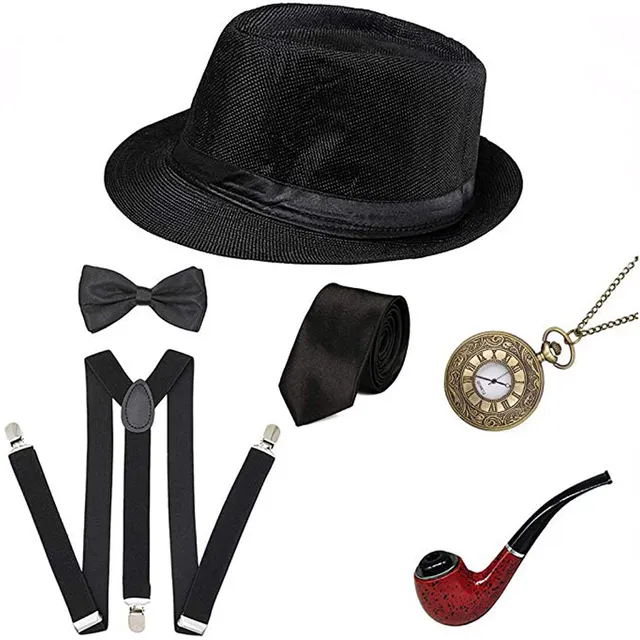 Fashion hot sale Ecoparty 1920s Mens Accessories Gatsby Men Costume Gangster Hat Suspenders Bow Tie Pocket Watch