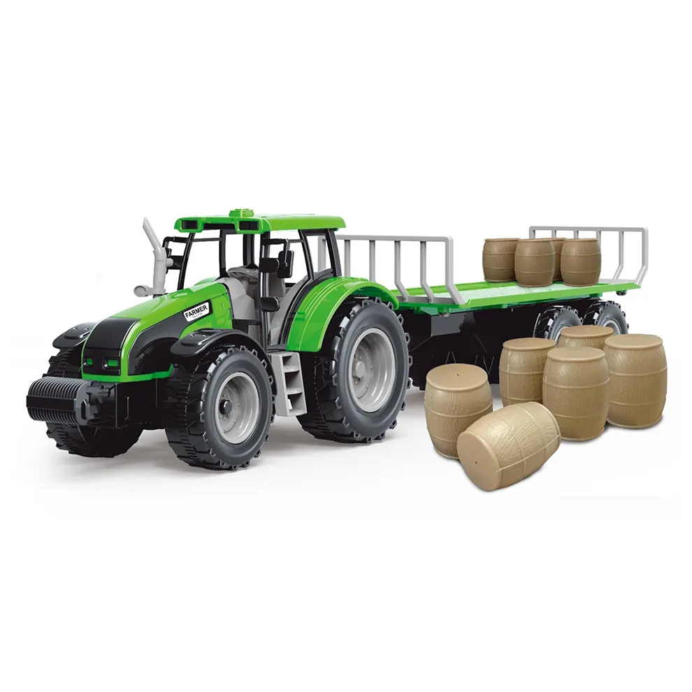 Sản phẩm hàng đầu 2024 Xe tải mô hình 1/32 trẻ em Nhựa Đồ chơi trượt kỹ thuật nông dân xe đồ chơi với gỗ Trailer