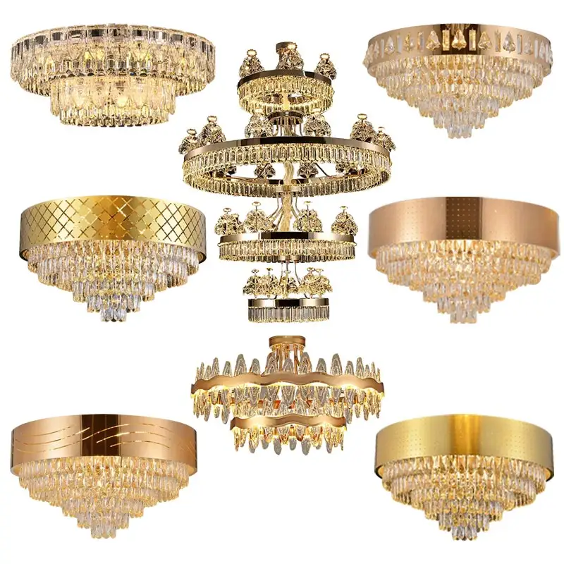 Lámparas de techo para decoración del hogar, luz de lujo para salón, restaurante, candelabro de cristal dorado, novedad