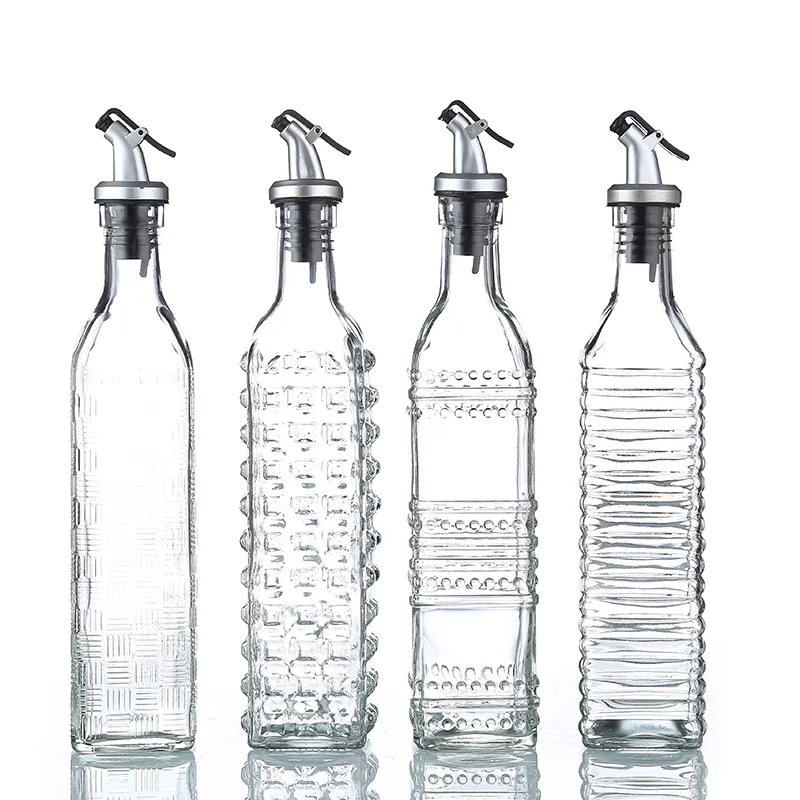 Garrafa de vidro quadrada para óleo de oliva, garrafa de vinagre e molho para embalagem de condimentos, galheteiro
