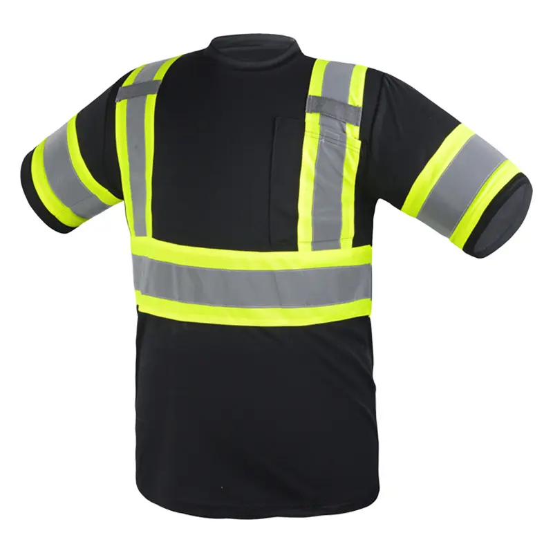 Camiseta de seguridad reflectante para hombre y mujer, ropa de trabajo de manga corta con malla de poliéster de alta visibilidad para carretera, venta al por mayor